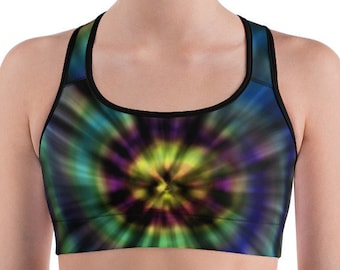 Tie dye print Sports bra, festival bra, hippie sports bra, psychedelic sports bra, rave bra, rave outfit, gym wear, racer back crop top,