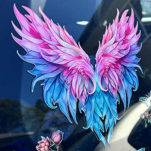 Pink & Blue Wings Sticker: Waterproof Car/Laptop Decal