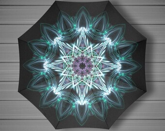 Foldable Umbrella: Psychedelic Fractal Mandala Design