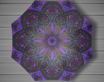 Foldable Umbrella: Psychedelic Fractal Mandala Design