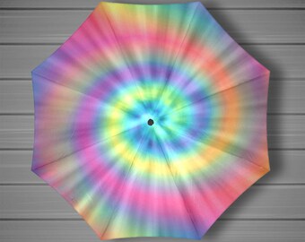Tie Dye Foldable Umbrella: Psychedelic Fractal Mandala Parasol