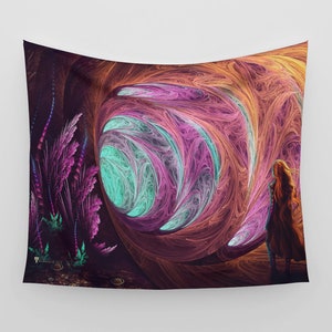 Alice in Wonderland Wall Tapestry, Wall Hanging, Psychedelic Tapestry, Visionary Art Original, Wall Decor, Wall Art, Down the Rabbit Hole