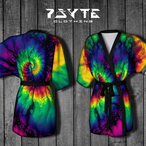 Tie Dye Kimono Robe, Bath Robe, Beach Cover,Psychedelic Kimono Robe,Rave outfit,Festival Robe,Colorful Kimono Robe,Chiffon Jacket,Silky Knit