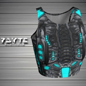 Cyberpunk Athletic Crop Top, Cyberpunk Clothing, Sci Fi Cosplay Crop top, Futuristic Crop, Adult costume, Hooping, Festival,Burning Man