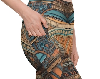 Leggings de l'Égypte ancienne avec poches : motif pharaon, leggings à la mode culturelle, pantalon de cosplay égyptien