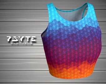 Crystalise Athletic Crop Top, Rave Clothing, Flower of life Top, Burning Man, Psychedelic Top, Sacred Geometry Crop Top, Festival Clothing