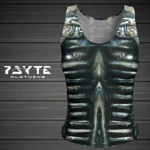 H.R. Giger Style Tank Top, Bio-mechanical Tank, Futuristic Alien Top, Sci-fi Horror Fitted Tank Top, Burning Man,Yoga Top,Gym Top