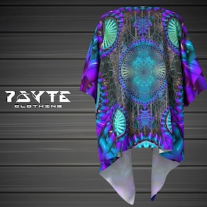 Kimono, Psychedelic Kimono, Rave outfit, Festival Kimono, Sacred Geometry Kimono, Poncho,Kimono Jacket, Chiffon Jacket,Silky Knit Kimono