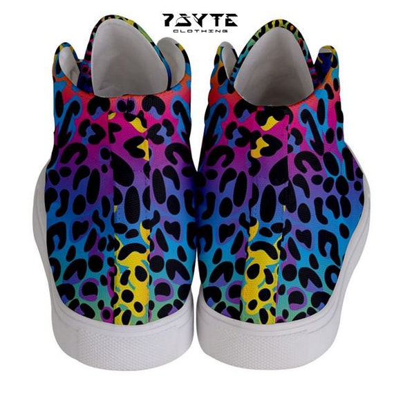 Unisex Rainbow Leopard Print Hi-tops High Top Sneakers & Trainers Joggers,  Running Shoes, Sweet Kicks, Black or White Laces -  Canada