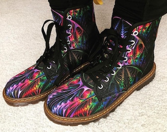 Festival boots, Psychedelic boots, Burning man boots, Combat boots, Playa boots, Ladies and Mens Festival boots, Trippy, Rainbow