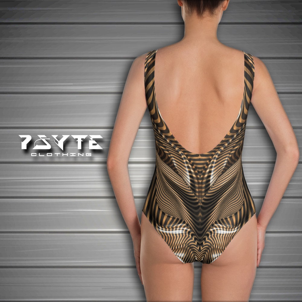 Tigers Eye Onepiece Swimsuit Rave Outfit Trippy Swimsuit Etsy
