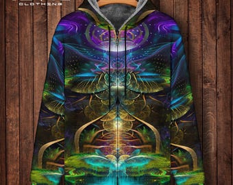 Psychedelic Hoodie, Festival hoodie, Psy Hoodie,Rainbow Hoodie,Festival Clothing,Fractal,Doof hoodie, Rave Hoodie,Double Layer Fleece Hoodie