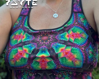 Psychedelic Mandala Racerback Sports Bra: Festival Yoga Top