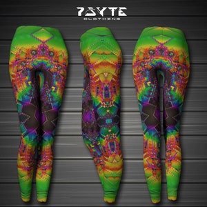 Rainbow Fractal Leggings: Psychedelic Rave Yoga Pants