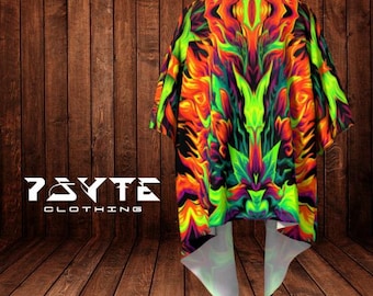 UV Reactive Psychedelic Draped Kimono, Rave Kimono, Festival Clothing, Burning Man Outfit, Doof Costume, Performance Wear