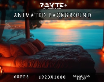 Fondo animado de atardecer en la playa: fondo de pantalla animado, superposición de transmisión de Twitch de Vtuber