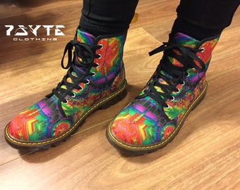Dr Marten style boots // Burning man boots // Psychedelic Festival boots // Rainbow Rave Boots // Costume Boots // Festival Clothing