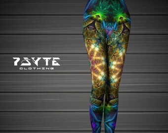 Psychedelic Fractal Leggings, Festival, Rave, Burning Man, Hooping, Yoga, Gym, Statement Activewear