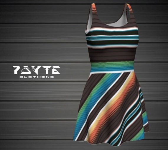Retro Stripe Flared Skater Dress: Variegated Vintage Pattern