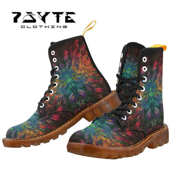 Rainbow Festival boots, Fractal Boots, Burning man boots, Dr Marten style boots, High Top boots, Ladies and Mens Festival shoes and boots