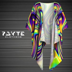 Kimono, Psychedelic Kimono, Rave outfit, Festival Clothing, Trippy Kimono, Poncho,Kimono Jacket, Chiffon Jacket,Silky Knit Kimono, Rainbow