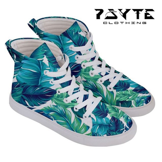 Womens Hi Top Sneakers Palm Leaf High top Skater Shoes Canvas Hi tops Womens Kicks Ladies Green Skater Shoes Joggers Running Shoes Etsy Canada