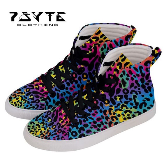 Unisex Rainbow Leopard Print High Top Sneakers & - Etsy