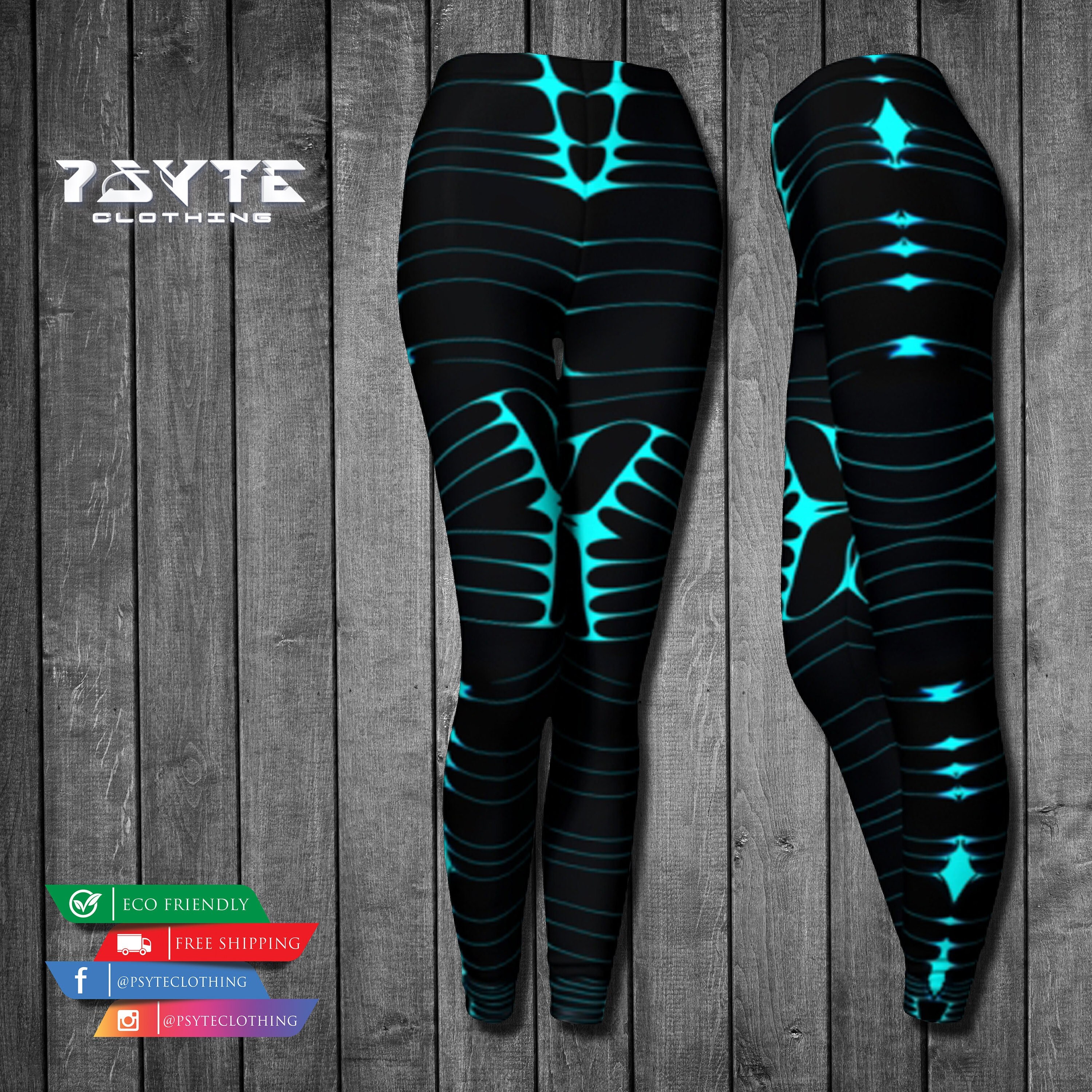 Black Aqua Leggings Geometric Leggings 