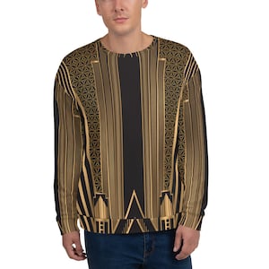 Nero e oro Fiore della vita Art deco Stampata Unisex Felpa // Felpa Plus Size
