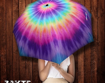 Tie Dye Umbrella: Psychedelic Festival Sun & Rain Parasol