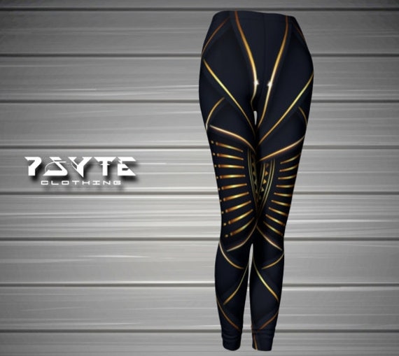 Navy Blue and Gold Leggings geometric Leggings burning Man