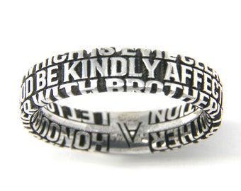 Brotherly Love · Custom B&W Sterling Silver Ring · Friendship · Romans 12 Bible Verse · Christian Ring for Men and Women