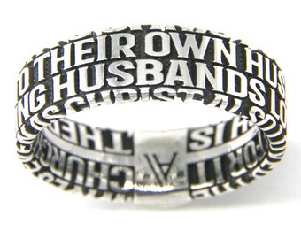 Love Your Wife · Custom B&W Sterling Silver Ring · Ephesians 5 · Bible Verse Ring · Christian Ring for Men and Women