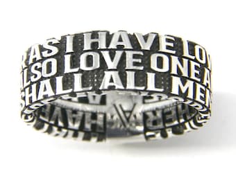 Love One Another · Love Ring · Custom B&W Sterling Silver Ring · Relationship · Bible Verse Ring · Gospel of John 13:34,35