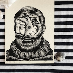 Ernest Hemingway Small Art Print – American Author Legend – Literary Wall Art – Gift for Book Collectors - Old Man and the Sea