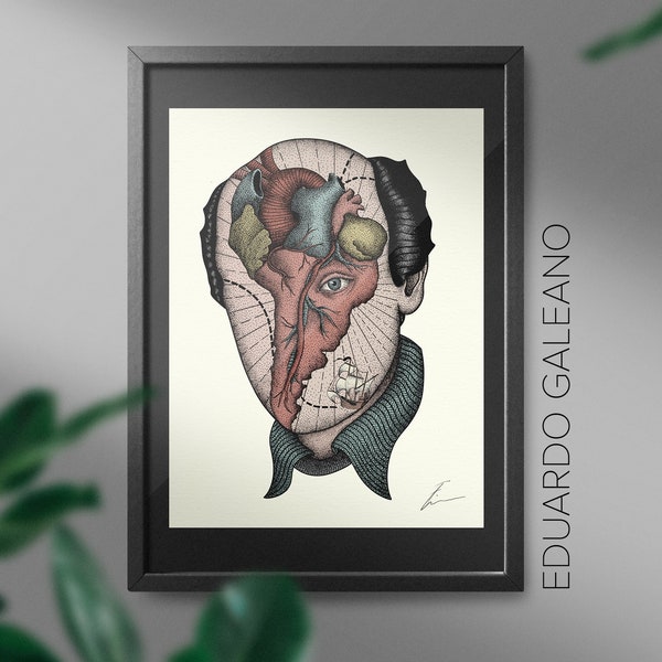 Eduardo Galeano Print / Grand tirage d’art / Portrait abstrait / Veines ouvertes d’Amérique latine / Grand art / Tattoo Print / Boho Home Decor