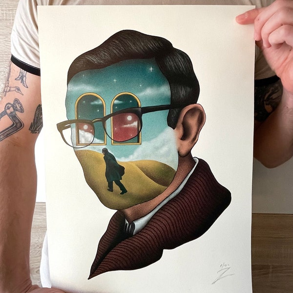 Jean Paul Sartre Tirage d’art / Grand tirage d’art / Portrait abstrait / Affiche de philosophie / Décor Boho / Impression de tatouage / Boho Home Decor