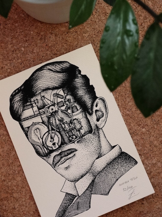 Nikola Tesla Small Art Print – Inventor & Futurist – Science Wall Decor – Gift for Curious Minds