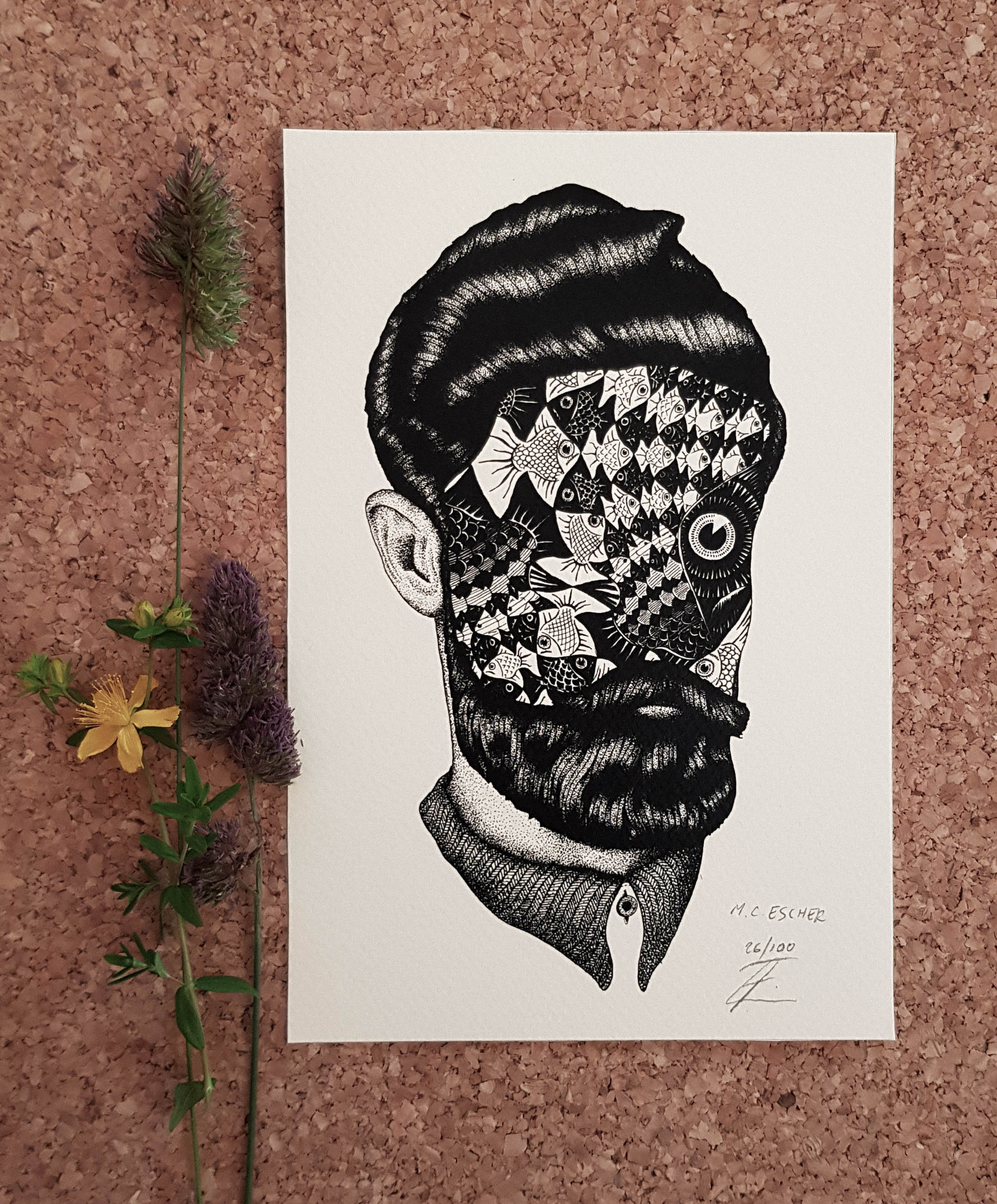 MC Escher Print / Small Art Print / Retrato abstracto / - Etsy España