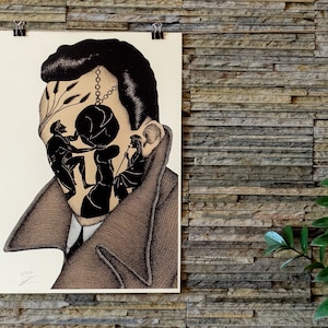 Albert Camus Art Print / Large Art Print / Abstract Portrait / Wall Decor / Philosophy Poster / Boho Decor / Tattoo Print / Boho Home Decor