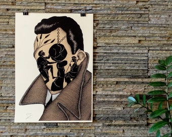 Albert Camus Art Print / Großes Kunstdruck / Abstraktes Portrait / Wand Dekor / Philosophie Poster / Boho Dekor / Tattoo Print / Boho Home Decor