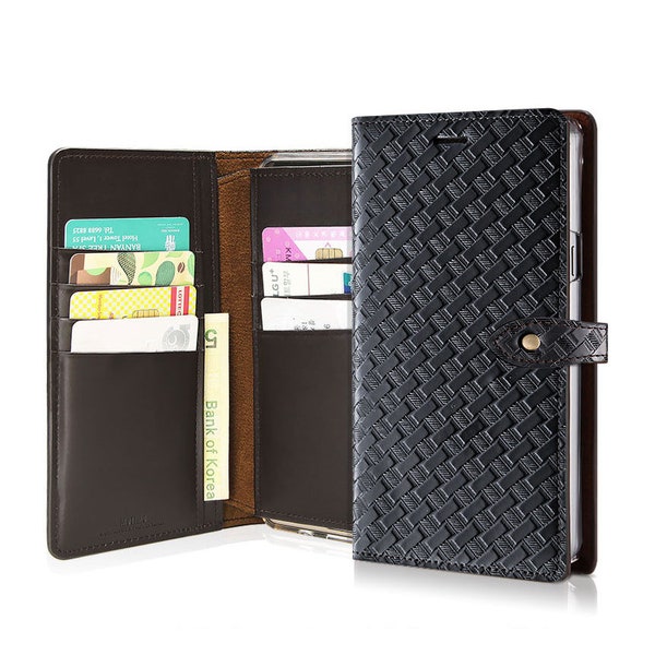 Motimo Bi-Fold Lattice Leather Cases for iPhone 11/12/13/14/15 Series, Note 20/20 Ultra, Galaxy S21/S22/S23/S24 Series