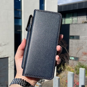 Saffiano Leather Wallet Case for Samsung Galaxy Z Fold 3, S Pen Holder, Free Initials/Names Engraving