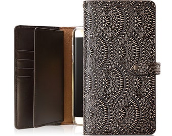 Motimo Bi-Fold Sun Embossed Leather Wallet Case for iPhone 11/12/13/14/15 Series, Note 20/20 Ultra, S22/S23/S24 Series