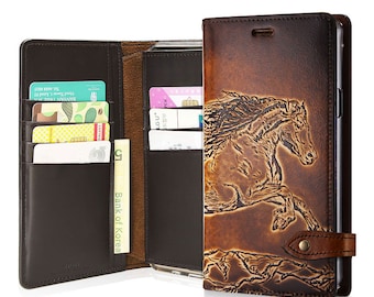 Motimo Bi-Fold Wild Horse Embossed Leather Wallet Case for iPhone 11/12/13/14/15 Series, Note 20/20 Ultra, Galaxy S22/S23/S24 Series