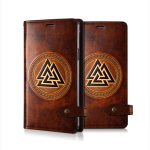 Motimo Valknut Leather Case for iPhone 11/12/13/14/15/16 Series, Galaxy S23/S24/S25 Series - Button Closure