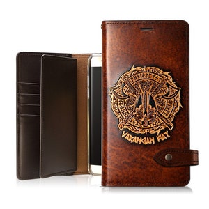 Motimo Bi-Fold Viking Helmet Leather Case for iPhone 11/12/13/14/15/16 Series, Galaxy S22/S23/S24/S25 Series, Galaxy S25 Edge