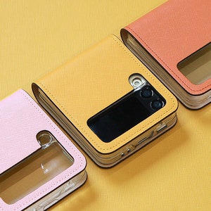 Motimo Saffiano Z Flip 3, Z Flip 4, Z Flip 5, Z Flip 6 Leather Case, Hinge Protector, 12 Colors