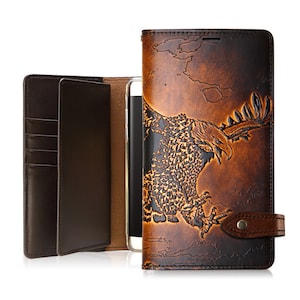 Motimo Bi-Fold Eagle Embossed Leather Wallet Case for iPhone 11/12/13/14/15/16 Series, Galaxy S23/S24/S25 Series, Galaxy S25 Edge