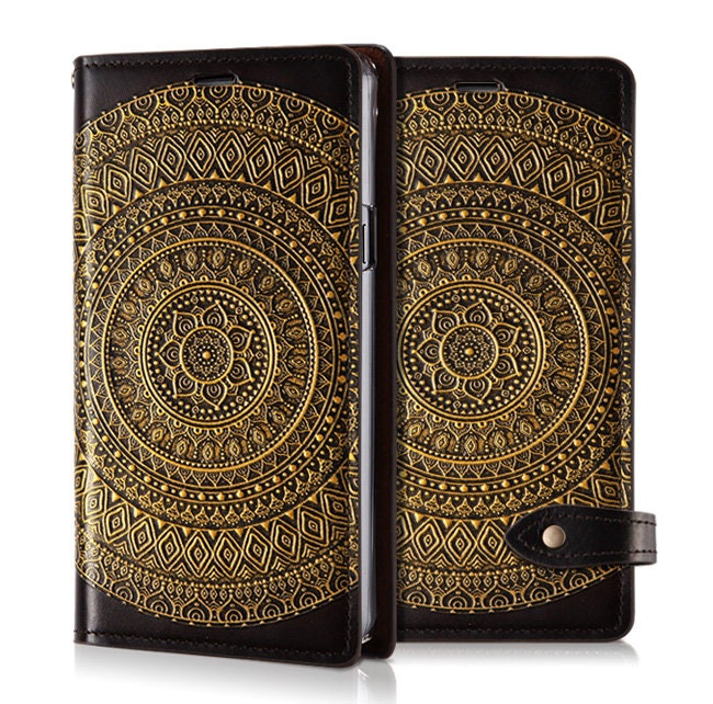 iPhone Pocket by -ショート-マングリン Motimo Mandala Embossed Leather Wallet Case for iPhone 12/13/14/15